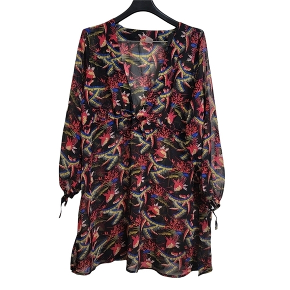 Freya Other - Freya Black Red Blue Yellow Colorful Floral Print Caftan Swim Cover Up Medium
